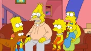 Um Homer, nachdem er Knecht Ruprecht (2.v.l.) versehentlich im Schrank eingesperrt hat, zu sch&uuml;tzen, hat Grampa (3.v.l.) eine ganz besondere Geschichte f&uuml;r Marge (r.), Maggie (2.v.r.), Lisa (3.v.r.) und Bart (l.) zu erz&auml;hlen ...