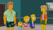 Ein schwerer Tornado sucht Springfield heim und Homer und Marge geraten in Lebensgefahr. Damit ihre Kinder abgesichert sind, falls ihnen was zusto&szlig;en sollte, suchen sie f&uuml;r Bart (2.v.r.), Lisa (M.) und Maggie (2.v.l.) einen Vormund. Doch sind Mav (l.) und Portia (r.) wirklich daf&uuml;r geeignet?