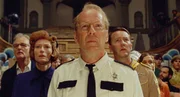 (L to R) Bill Murray as Mr. Bishop, Tilda Swinton as Social Services, Bruce Willis as Captain Sharp, Edward Norton as Scout Master Ward, and Frances McDormand as Mrs. Bishop in Wes Anderson&rsquo;s MOONRISE KINGDOM, a Focus Features release.   Credit:  Focus Features