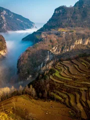CHANJIAYAN TOWN NINGQIANG COUNTY, HANZHONG CITY, SHAANXI PROVINCE, CHINA - Chanjiayan town is home to the Didonghe Sinkhole - part of the largest cluster of sinkholes found in the world.
