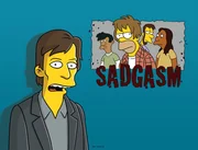 Die Musiknachrichten werden unterbrochen und Kurt Loder (l.) verkündet die Auflösung der Grunge-Band "Sadgasm", deren Leadsänger Homer Simpson (3.v.r.) ist ... Die Musiknachrichten werden unterbrochen und Kurt Loder (l.) verkündet die Auflösung der Grunge-Band "Sadgasm", deren Leadsänger Homer Simpson (3.v.r.) ist ...