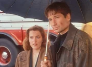 Scully (Gillian Anderson, l.) und Mulder (David Duchovny, r.) sind nach der  Explosion einer Forschungsst&auml;tte f&uuml;r alternative Treibstoffe &uuml;berzeugt, dass dort die Brutst&auml;tte der Kakerlakenplage war.