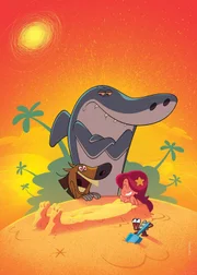 W&auml;hrend Hy&auml;ne Zig (li.) die h&uuml;bsche Meerjungfrau (re.) am liebsten verspeisen w&uuml;rde, passt sein bester Freund Sharko darauf auf, dass ihr niemand ein Haar kr&uuml;mmt.