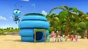 v.li.: Giant bee, Bobbi, Lady Fluffpot, Adventure Alex, Sir Steel, Kai, Rammy, Lola