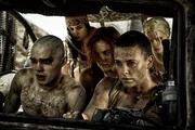 L-R: Nux (Nicholas Hoult), Cheedo the Fragile (Courtney Eaton), Capable (Riley Keough), Imperator Furiosa (Charlize Theron), The Dag (Abbey Lee)
