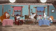 Im gem&uuml;tlichen Caf&eacute; verbringen Lily und ihre Freunde den verregneten Tag mit hei&szlig;em Kakao. Lord von Hirsch stimmt ein Lied an.