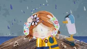 Als Lily und Pelle mit Salty nach Strandschatz Eilandsegeln, beginnt es dicke Tropfen zu regnen.