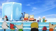 Ollie, Moon, Stanley und Estella beim Eisskulptur-Wettbewerb