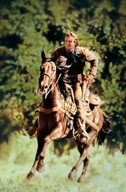 Buffalo Bill Cody (Charlton Heston), hoch zu Pferde, ist der Held des Westerns &bdquo;Pony Express&ldquo;.