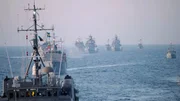 Das Marine-Schiff "Werra" w&auml;hrend eines internationalen Man&ouml;vers auf der Ostsee.