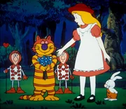 Die Grinsekatze m&ouml;chte zu Alice's Ehren ein Lied singen, doch leider f&auml;llt ihr keines ein.