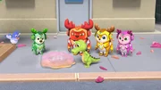 Bobbi (2.v.l.), Rammy (3.v.li.), Catherine the Crocodile (vorne), Kai (2.v.r.), Lola (r.)