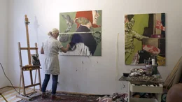 Cornelia Kunert im Atelier, K&uuml;nstlerin und Therapeutin.