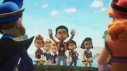 Finn und seine Klassenkameraden haben sich von K&auml;pt'n Flint und K&auml;pt'n Raubein ihr Kartenspiel zur&uuml;ckerobert.