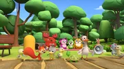 Hinter, v.li.: Rammy, Lola, Bobbi, Kai. Vorne: Ricardo (2.v.l.), Ian (4.v.r.), Mimi (2.v.r.)