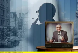 Keyvisual - Bildcollage: Im Vordergrund: Robert Lembke als Moderator der Quizshow "Was bin ich?" auf dem Bildschirm eines 4:3 Fernsehger&auml;tes. Im Hintergrund: Strassenszene mit Panzern, die an zerbombten H&auml;userfronten vorbeifahren, mittig die Silhouette des Schauspielers Johann von B&uuml;low in der Rolle des Robert Lemke von hinten gesehen, rechts im Bild der M&uuml;nchner Olympiaturm.