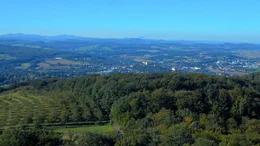 Diese Sendung widmet sich den Hausbergen der Wiener: Am Kahlenberg oberhalb der Weing&auml;rten von Sievering und Grinzing mit beeindruckendem Ausblick auf die Metropole Wien und das Wiener Becken beginnt der Streifzug in die vielf&auml;ltige und geheimnisvolle Welt des Wienerwaldes. Der Wiener Wald war und ist Naherholungsgebiet, Sanatorium, Wander- und Freizeitparadies sowie Ort der historischen Sommerfrische mit viel Geschichte und "Gschichterln", die in dieser Folge auch erz&auml;hlt werden. Im Bild: Aussicht von der Buchbergwarte Blickrichtung Neulengbach.