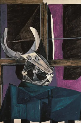 Picassos &bdquo;Stillleben mit Stiersch&auml;del&ldquo; von 1942: Das Werk ist sein Kommentar zum Zweiten Weltkrieg und zur Untergangsstimmung in Europa, inspiriert von den Totensch&auml;deln in den barocken Vanitas-Darstellungen.