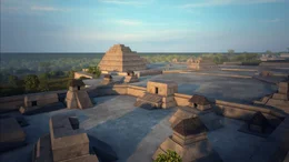 Reconstitution du temple de Naachtun en image de synth&egrave;se