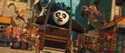 Po (Jack Black, center), Tigress (Angelina Jolie, right) and Monkey (Jackie Chan, left) are back in action chasing a runaway rickshaw in DreamWorks Animation's KUNG FU PANDA 2 to be released by Paramount on May 26, 2011.