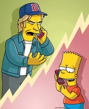 W&auml;hrend Bart (r.) versucht, im Country-Club Geld zu verdienen, ger&auml;t ihm, nachdem Leary es w&uuml;tend weggeworfen hat, das Handy von Denis Leary (l.) in die H&auml;nde. Bart startet nat&uuml;rlich sofort jede Menge Streichanrufe, bei denen er sich als Leary ausgibt ...
