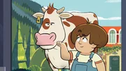 Der Nachbarsjunge Quentin bringt seine Kuh Paula zur Untersuchung bei Hector vorbei.