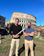 Dan and Interviewee Alexander Mariotti at the Ludus Magnus in the shadow of the Colosseum