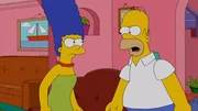 W&auml;hrend Bart sich erneut in Mary Spuckler verliebt, wird Homer (r.) von Marge (l.) vor die T&uuml;r gesetzt ...