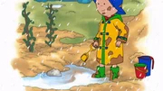 Es regnet in Str&ouml;men. Endlich kann Caillou seine neuen Gummistiefel ausprobieren.