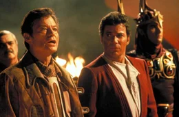 DeForest Kelley (Dr. McCoy), William Shatner (Admiral Kirk).
