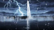 Jet d'eau mit Gewitter. KI-generiert.