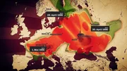 Die radioaktive Strahlung verteilte sich mit dem Wind &uuml;ber ganz Europa. Europakarte mit Ausbreitung der radioaktiven Strahlungswolke im Fr&uuml;hjahr 1986.