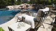 The Riddle Pool ambiance is complete utilizing elegant neutral tones and timeless classic iron structures. The Riddle Pool ambiance is complete utilizing elegant neutral tones and timeless classic iron structures.