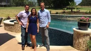 Starting from the left, Pool King Justin McGuire, designer Rachel Hayden, and Pool King Steve Terry pose in front of the beautifully finished Stankard pool. Starting from the left, Pool King Justin McGuire, designer Rachel Hayden, and Pool King Steve Terry pose in front of the beautifully finished Stankard pool.
