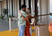 Stig Hutchinson kisses Aviva Woldman at the airport for the first time. Stig Hutchinson kisses Aviva Woldman at the airport for the first time.