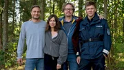 V. li. n. re.: Alban Rehnitz (Produktion), Claudia Eisinger (Rolle Dr. Viktoria Wex), Anno Saul (Regie) und Sebastian H&uuml;lk (Rolle Leon Pawlak)