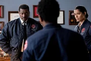 CHICAGO FIRE -- "Take A Shot at The King" Episode 1119 -- Pictured: (l-r) Eamonn Walker as Wallace Boden, Daniel Kyri as Darren Ritter, Miranda Rae Mayo as Stella Kidd