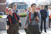 CHICAGO FIRE -- "Mayday" Episode 1001 -- Pictured: (l-r) Christian Stolte as Randall "Mouch" McHolland, Alberto Rosende as Blake Gallo, Kara Killmer as Sylvie Brett, Miranda Rae Mayo as Stella Kidd, Hanako Greensmith as Violet -- (Photo by: Adrian S. Burrows Sr./NBC) CHICAGO FIRE -- "Mayday" Episode 1001 -- Pictured: (l-r) Christian Stolte as Randall "Mouch" McHolland, Alberto Rosende as Blake Gallo, Kara Killmer as Sylvie Brett, Miranda Rae Mayo as Stella Kidd, Hanako Greensmith as Violet -- (Photo by: Adrian S. Burrows Sr./NBC)