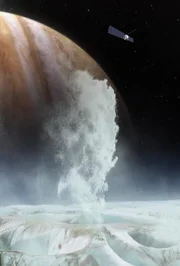 Dieses Bild ist eine k&uuml;nstlerische Darstellung einer Wasserdampfwolke, die aus der eisigen Oberfl&auml;che von Jupiters Mond Europa aufsteigt.