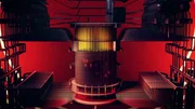 3D-Modell eines RBMK-Reaktors mit gelb eingef&auml;rbten Steuerst&auml;ben.