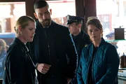 Pictured (L-R): Abigail Hawk as Carolyn Eugene, Zeeko Zaki as Special Agent Omar Zidan, and Missy Peregrym as Special Agent Maggie Bell.