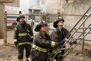 CHICAGO FIRE -- "I Will Be Walking" Episode 419 -- Pictured: (l-r) Yuri Sardarov as Brian "Otis" Zvonecek, Monica Raymund as Gabriela Dawson, Miranda Rae Mayo as Stella Kidd -- (Photo by: Elizabeth Morris/NBC)