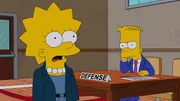 Bart (r.) wird zu Unrecht beschuldigt, zu Ostern einen Streich gespielt zu haben, bei dem er angeblich Eier in die Blasinstrumente des Schulorchesters gesteckt h&auml;tte. Lisa (l.) versucht alles, um ihren Bruder als Anw&auml;ltin verteidigen ...
