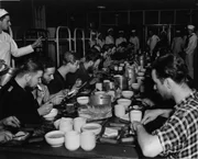 The crew eating. The crew eating.