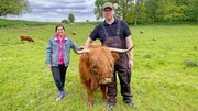 Michael zeigt Anna, wie lieb und zutraulich die Schottischen Hochlandrinder sind.