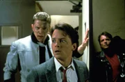 L-R: Tannen (Thomas F. Wilson), Marty McFly (Michael J. Fox), Marty McFly (Michael J. Fox)