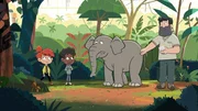 Hector gibt Taylor und Tommy die Aufgabe, das Vertrauen von Eesha, dem Elefantenm&auml;dchen, zu gewinnen, damit sie gebadet werden kann.