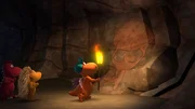 Tief in einer H&ouml;hle sto&szlig;en Kokosnuss, Oskar und Matilda auf eine H&ouml;hlenmalerei, die sie auf tolle eine Idee bringen wird.