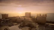 CGI-Nachbildung der alten Festung von Akkon, Israel, bei Sonnenuntergang. (National Geographic)