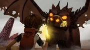 Arthur versucht, den gefährlichen Drachenwolf zu zähmen. Arthur versucht, den gefährlichen Drachenwolf zu zähmen.